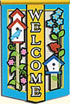 Birdhouse with Forget-Me-Nots Appliqud  Breeze_Thru Decorative Flag at Will of the Wind